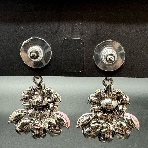 INC Silver Tone Crystal Flower Post Earnings W/ Drop Dangle Crystal Flower - Picture 8 of 8